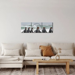 Obraz pingwinów nad oceanem (z zegarem) (90x30 cm)