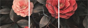 Obraz - Czerwone kwiaty na ciemnym tle (z zegarem) (90x30 cm)