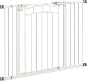 PawHut Bramka schodowa dla psów, z automatycznym zamykaniem, jednoręczne otwieranie, 100 cm x 4 cm x 76 cm, Biały