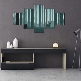 Obraz - Jeleń z wilkiem w skałach (125x70 cm)