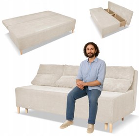 Kanapa sofa KIMO funkcja spania pojemnik Family Meble Anafi beżowa sztruks