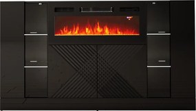 Czarna komoda z kominkiem elektrycznym i oświetleniem Diuna 1