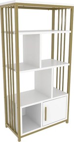 Elegancki regał w kolorze białym i złotym, 60 cm x 120 cm x 29,6 cm | Płyta wiórowa pokryta melaminą w 100%, grubość 18 mm | Stylowe rozwiąz