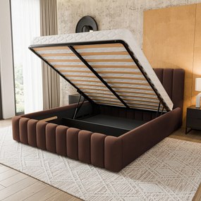 Masseno Łóżko Tapicerowane DINESE z pojemnikiem na pościel 160x200 cm - Brązowy, KRONOS 06