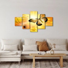 Obraz - Żółty motyl z kwiatkiem (125x70 cm)