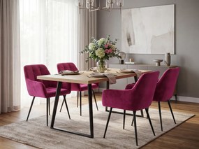 Ciemnoróżowe krzesło jadalniane LOREN VELVET z czarnymi nogami