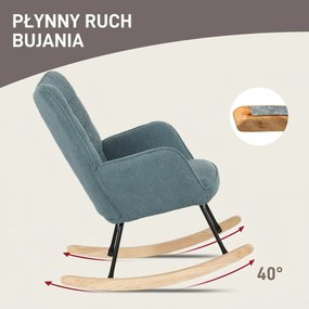 HOMCOM Fotel bujany ergonomiczny z drewnianymi płozami do 120 kg jasnoniebieski | Aosom PL