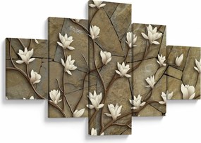 Obraz - Białe magnolie na murze kamiennym (125x70 cm)