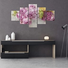 Obraz - Kwiaty na ścianie w pastelowych kolorach (125x70 cm)