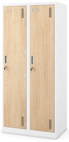 Szafka ubraniowa BHP biała/ dąb sonoma: czterokomorowa Eco Design KACPER, 800 x 1800 x 500 mm