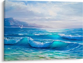 Obraz - Obraz olejny przedstawiający morze z mewami (70x50 cm)