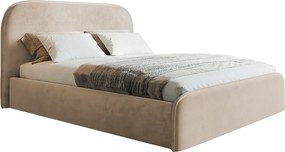 Łóżko tapicerowane 200x200 Wendra - stelaż metalowy, okrągłe zagłowie, welur - beżowy (Amor Velvet 4304)