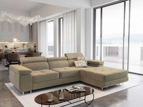 Masseno Narożnik ELMA z funkcją spania i pojemnikiem na pościel Narozniki L, Rozkładana sofa - Kremowy, MONOLITH 04