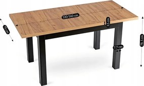 Zestaw Stół Rozkładany SKUBI 120-160 cm Dąb Craft/Czarny i 4 Krzesła NARIS Czarne