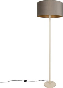 Lampa podłogowa Japandi beżowa z kloszem w kolorze taupe i złotym wnętrzem 50cm - Simplo