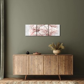 Obraz - Różowe kwiaty na ścianie (z zegarem) (90x30 cm)