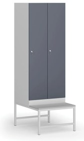Szafka ubraniowa S1 z ławką, 2-drzwiowa, 1875 x 600 x 500/800 mm, zamek cylindryczny, drzwi ciemnoszare