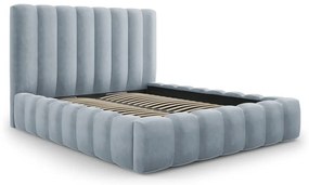 Jasnoniebieskie tapicerowane łóżko dwuosobowe ze schowkiem i stelażem 200x200 cm Kelp – Micadoni Home
