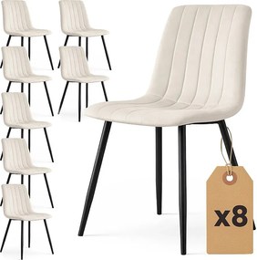 8x Welurowe krzesło tapicerowane pikowane Beżowe LIVO Czarne nogi