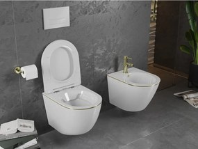 Mexen Lena miska wc Rimless z deską wolnoopadającą slim, duroplast, biała/złota linia - 30224005