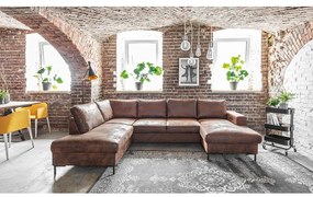 Brązowa rozkładana sofa w kształcie litery "U" z imitacji skóry Miuform Lofty Lilly Vintage, lewostronna