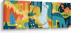 Obraz - Wesołe dinozaury (z zegarem) (90x30 cm)