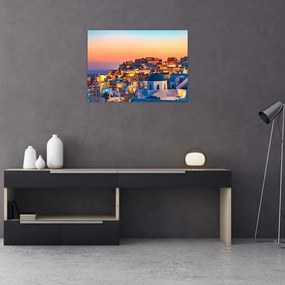 Obraz na szkle - Santorini o zmierzchu (70x50 cm)