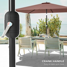 Outsunny Parasol ogrodowy 300 x 200 cm z regulacją nachylenia, korbą i osłoną UV, brązowy | Aosom PL