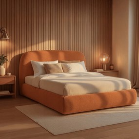 Łóżko Tapicerowane 160x200 cm ROSSO ze Stelażem i Pojemnikiem Dwuosobowe Boucle Rude