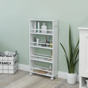 HOMCOM Regał wielofunkcyjny na kółkach, wąski, 4 półki, 45x15x91 cm, Biały
