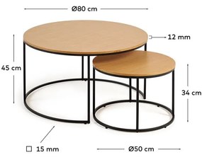 Okrągłe stoliki z blatem w dekorze dębu zestaw 2 szt. ø 80 cm Yona − Kave Home
