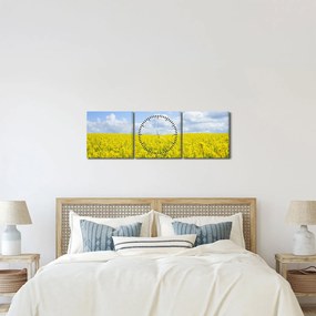 Obraz żółtego pola (z zegarem) (90x30 cm)