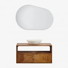 Zestaw Mebli Łazienkowych Z Drewna Mango Baty Drewno Mango & Cement Okrągły Biały Ø40 Cm Zavion & Owalna Lampa Led I - Sklum