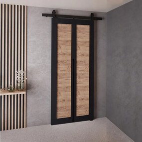 Drzwi Przesuwne QUDIO M1 Czarny + Dąb Craft Złoty 70
