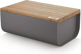 Pojemnik na chleb Alessi Mattina ze stali antracytowej z wielofunkcyjną deską do krojenia z bambusa