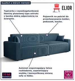 Niebieska rozkładana sofa sztruksowa K2-T88