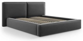 Ciemnoszare aksamitne tapicerowane łóżko dwuosobowe ze schowkiem i stelażem 200x200 cm Arendal – Cosmopolitan Design