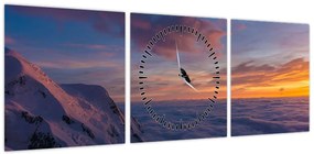 Obraz o zachodzie słońca, Mt. Blanc (z zegarem) (90x30 cm)