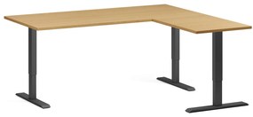Narożne biurko z regulacją wysokości, 180x160 cm, 3 silniki, L/P, czarna podstawa, buk