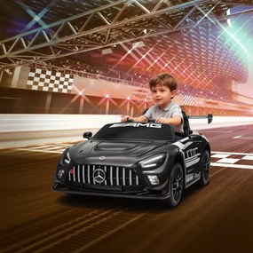 AIYAPLAY Samochód elektryczny Mercedes, samochód na siedzenie dla dzieci, bateria 12V, światła LED, funkcja muzyczna, klakson, 3-8 lat, czarny