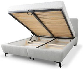 Jasnoszare tapicerowane łóżko dwuosobowe ze stelażem i schowkiem 160x200 cm Makapu – Makamii