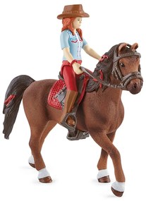 Schleich 42539 Rudowłosa Hannah z ruchomymi stawami na koniu, 15 cm