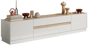 Szafka RTV 2-drzwiowa z 2 szufladami - Biały lakierowany i Naturalny - EMORA