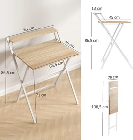 HOMCOM Biurko z podstawką pod monitor, 70 cm składane biurko komputerowe do home office, małe pomieszczenia, naturalne | Aosom PL