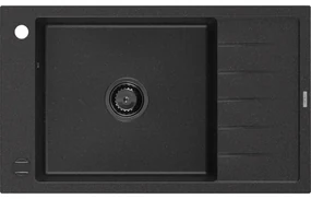 Mexen Elias zlewozmywak granitowy 1-komorowy z ociekaczem 795 x 480 mm, czarny/srebrny metalik, syfon czarny - 6511791005-73-B