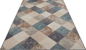 Dywan Terrain designerski w Romby – Beż Brąz Turkus z krótkim włosiem 200 cm x 280 cm Certyfikat Oeko-Tex