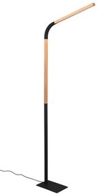 Czarna lampa stojąca LED z drewnianym kloszem (wys. 169,5 cm) Norris – Trio
