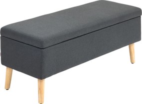 HOMCOM Ławka Tapicerowana z Schowkiem, Siedzisko Bankowe w Wyglądzie Lnu, Drewno Kauczukowe, 110 x 39 x 45 cm, Ciemnoszare