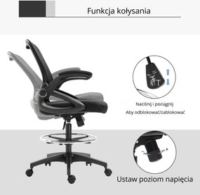 Vinsetto Fotel obrotowy z podnóżkiem ergonomiczne krzesło do biurka regulowane czarne | Aosom PL