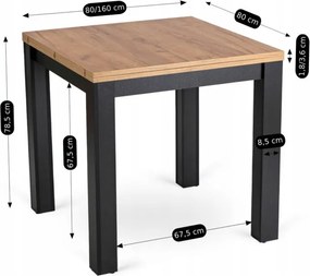 Zestaw Stół Kwadratowy Rozkładany MAX 80-160 cm Dąb Craft/Czarny i 6 Krzeseł Tapicerowanych CHRIS Czarnych Nowoczesnych